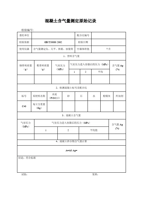 骨料含气量测定原始记录