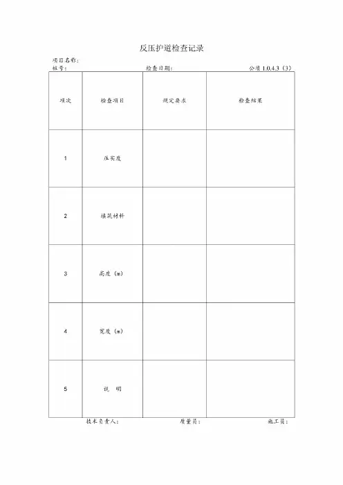 【公路桥梁工程竣工资料表】反压护道检查记录