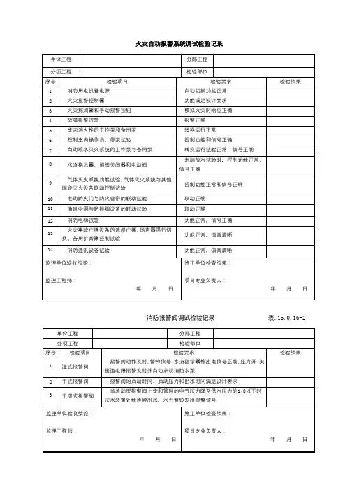 火灾自动报警系统调试检验记录