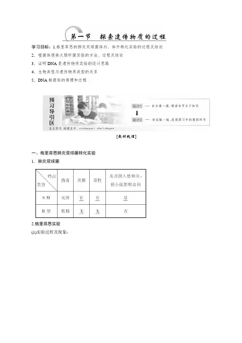 高一生物苏教版必修二教学案：第四章_第一节_探索遗传物质的过程