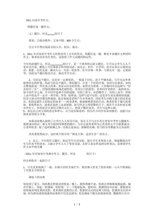 2011河南中招满分作文及例文评析