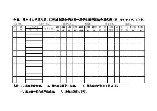 全省电大第七届学生田径运动会报名表( - 江苏广播