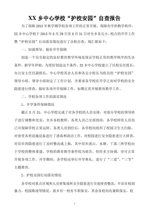 XX中心学校“护校安园”自查报告