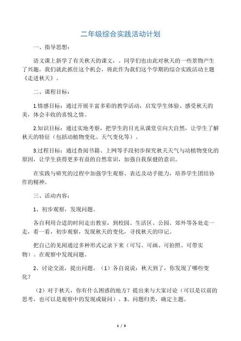 二年级下册综合实践教学计划