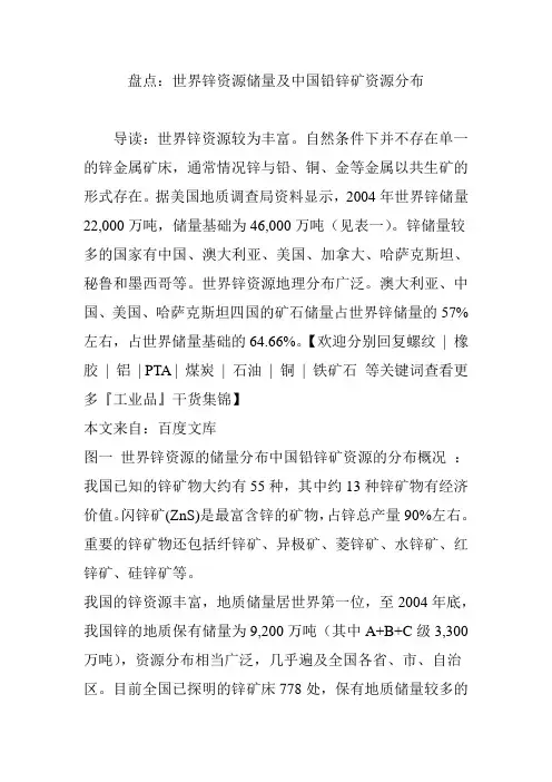 盘点：世界锌资源储量及中国铅锌矿资源分布