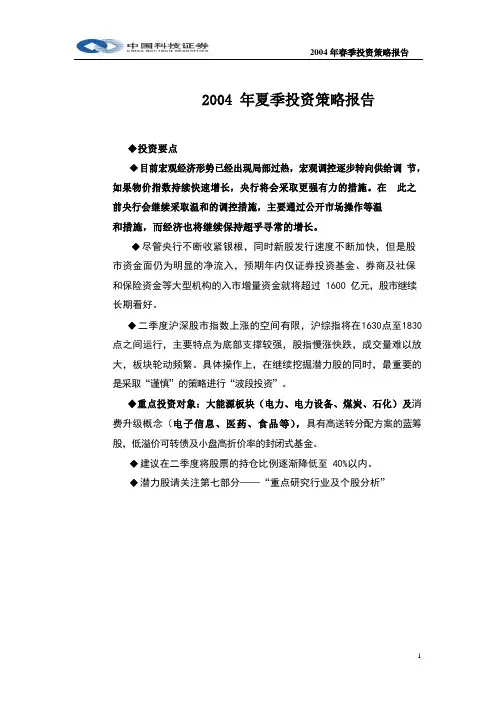 2004年夏季投资策略报告