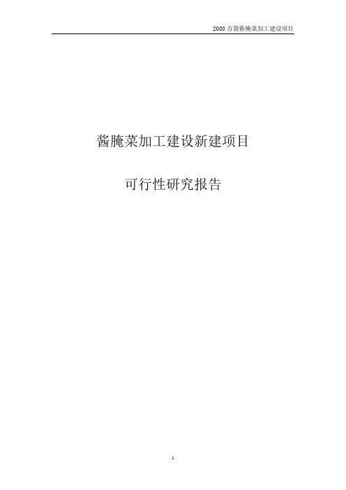 酱腌菜加工建设新建项目可行性研究报告