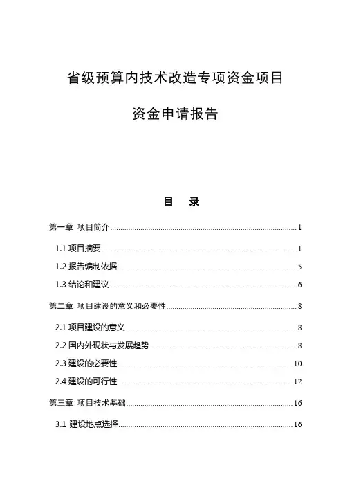 省级预算技术改造专项资金项目资金申请报告