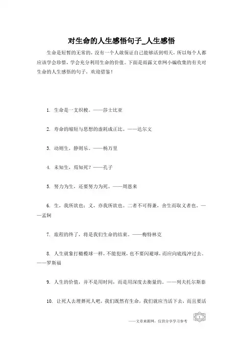 对生命的人生感悟句子_人生感悟
