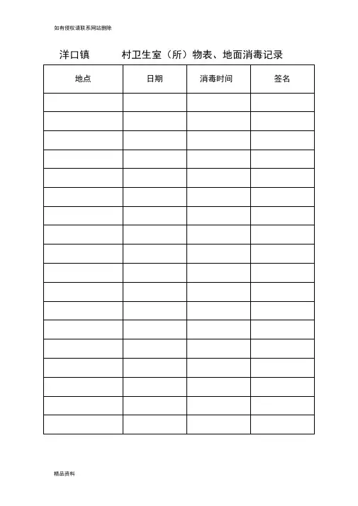 村卫生室、诊所消毒记录医疗废物奖掖登记表紫外线消毒记录表资料
