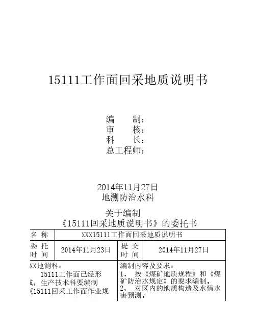 XXX回采地质说明书
