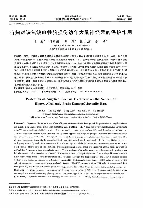 当归对缺氧缺血性脑损伤幼年大鼠神经元的保护作用