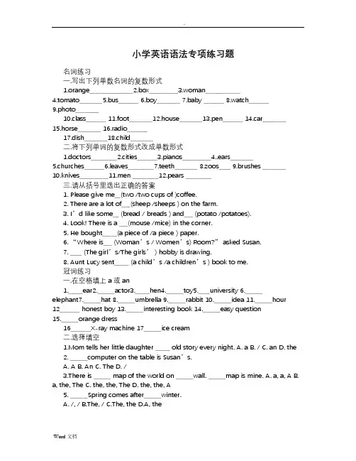 小学英语语法专项练习题含答案