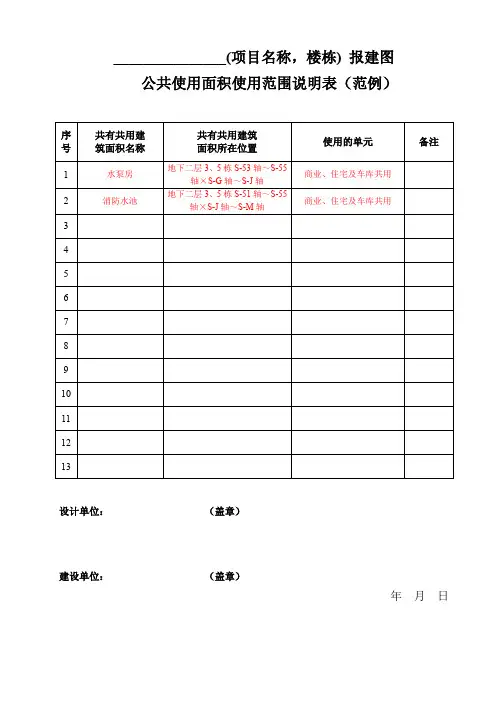共有共用建筑面积使用范围说明表