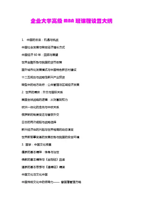 企业大学高级MBA班课程设置大纲