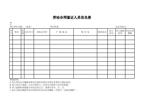 劳动合同鉴证人员花名册(表样)