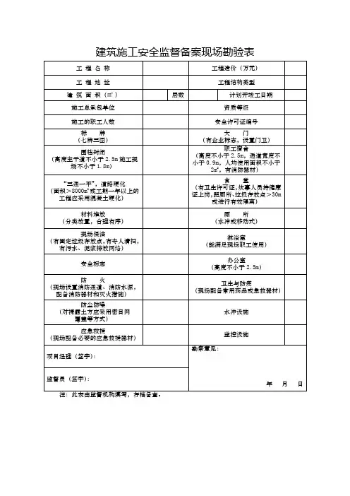 建筑施工安全监督备案现场勘验表