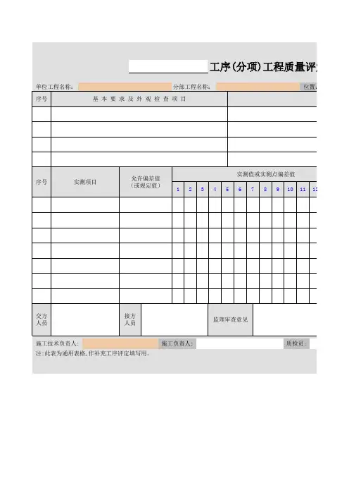 工序(分项)工程质量评定表