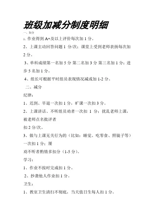 班级加减分制度明细