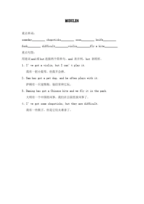最新外研版小学英语六年级上册Module6 小结