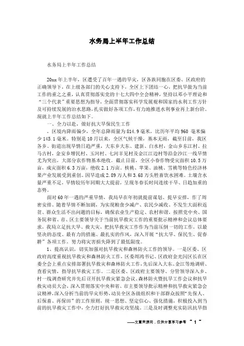 水务局上半年工作总结