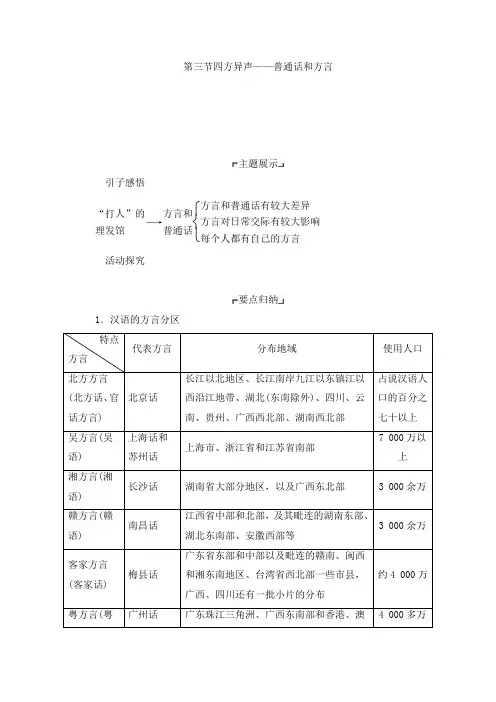 人教课标版高中语文选修3《语言文字应用》第一课 走进汉语的世界第三节 四方异声教案 2