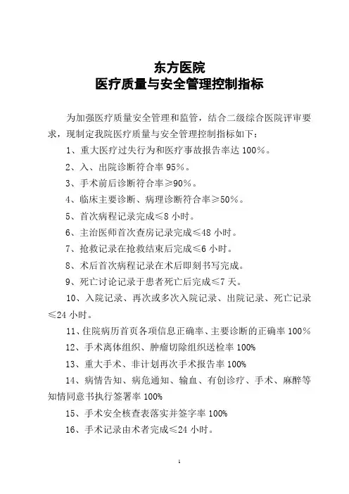 东方医院医疗质量控制指标