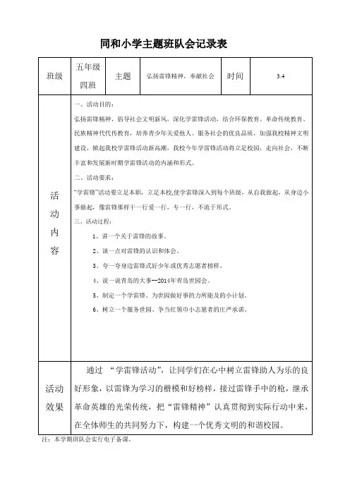 五、四主题班队会记录表
