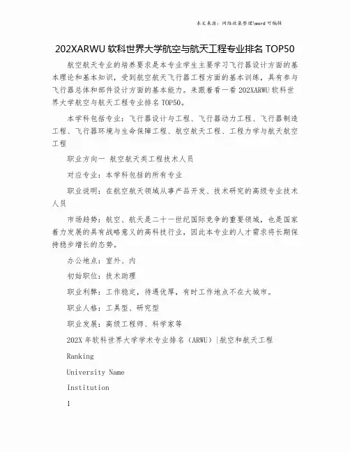 202XARWU软科世界大学航空与航天工程专业排名TOP50.doc