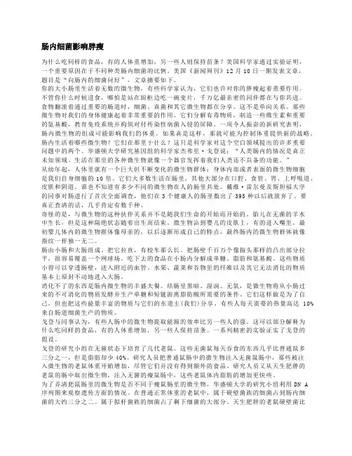 肠内细菌影响胖瘦