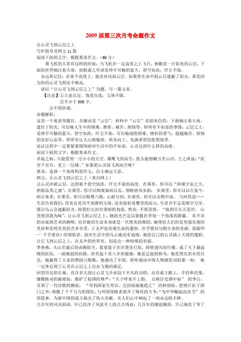 【吹尽狂沙系列】高中语文 经典话题作文题写作指导 让心灵飞到云层之上写作指导及例文.doc