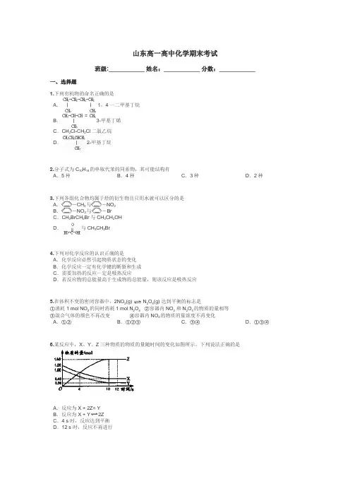 山东高一高中化学期末考试带答案解析
