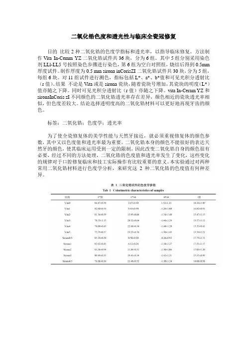 二氧化锆色度和透光性与临床全瓷冠修复