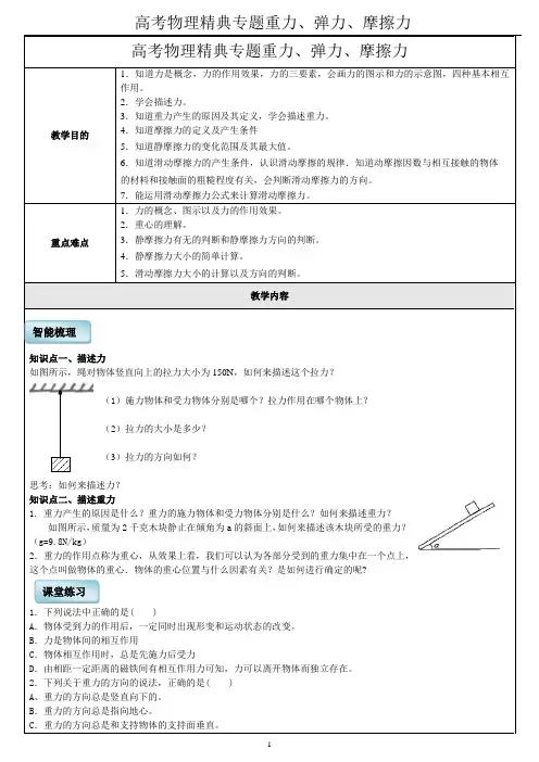 3高考物理精典专题重力、弹力、摩擦力