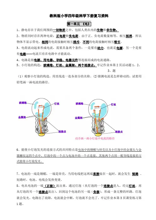 教科版小学四年级科学下册复习资料【精排】