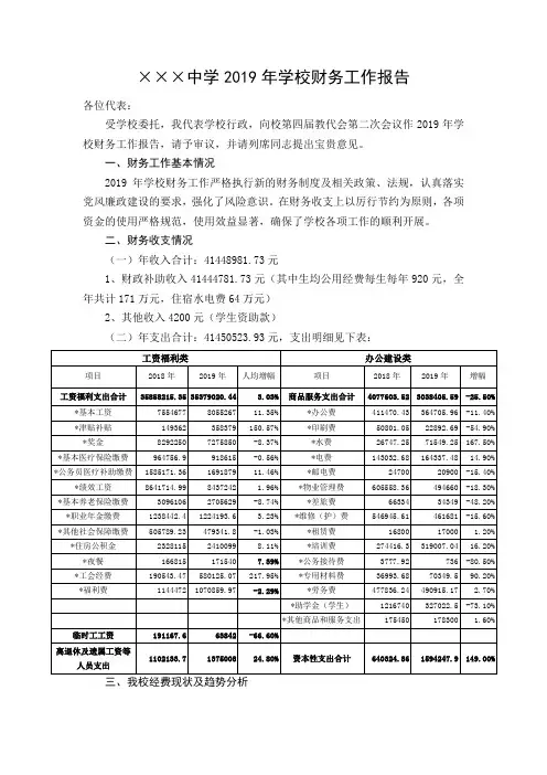 教职工代表大会学校财务工作报告