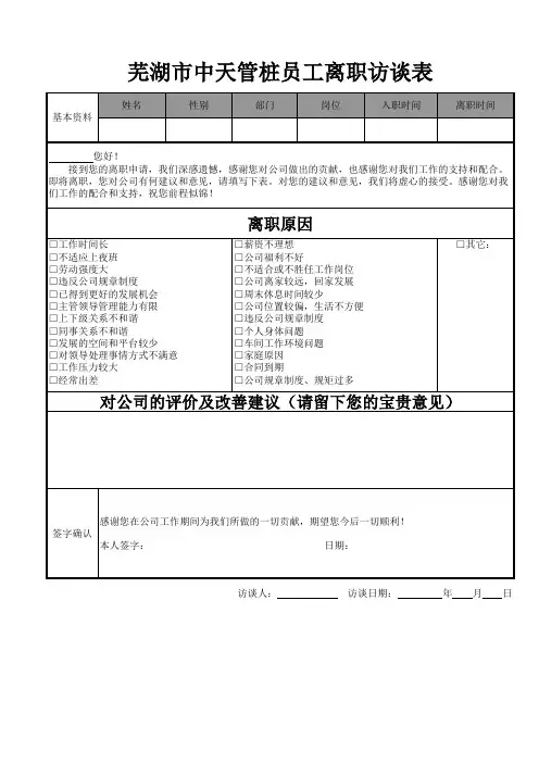 离职原因调查及访谈表(最终)