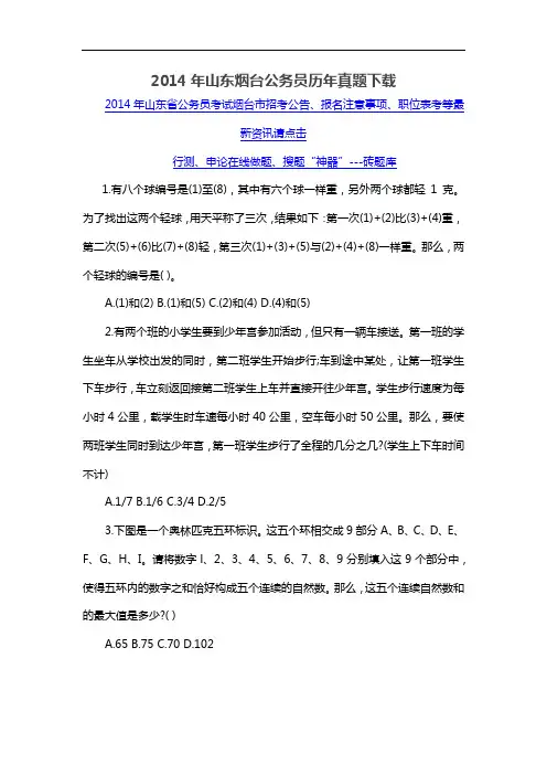 2014年山东烟台公务员历年真题下载