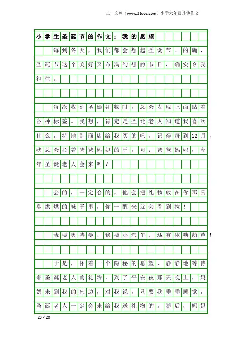 小学六年级其他作文：小学生圣诞节的作文：我的愿望