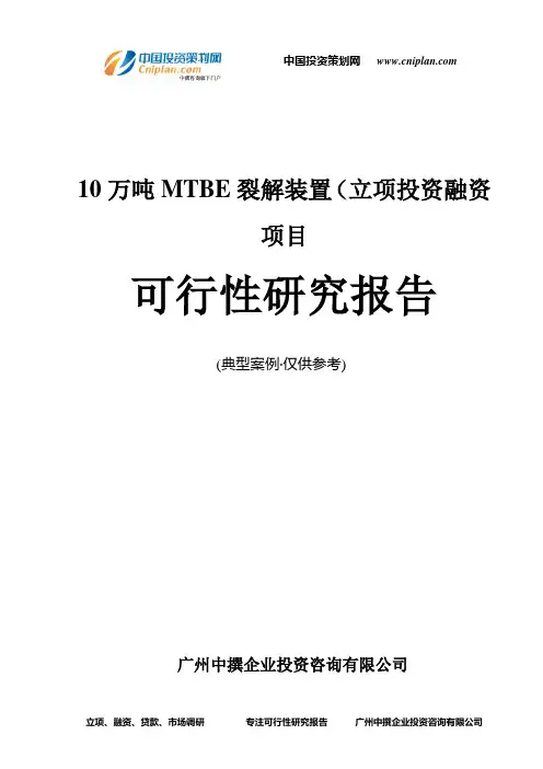 10万吨MTBE裂解装置(融资投资立项项目可行性研究报告(中撰咨询)