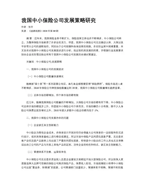 我国中小保险公司发展策略研究