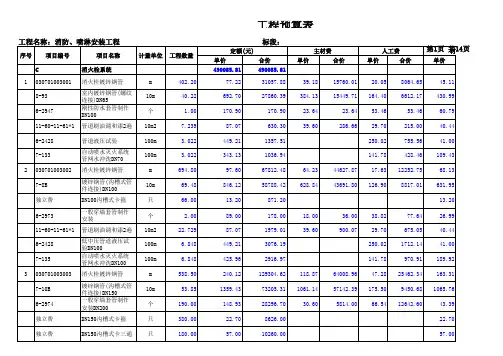 消防 喷淋安装工程 工程预算表