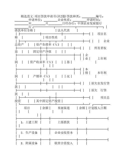 项目贷款申请书