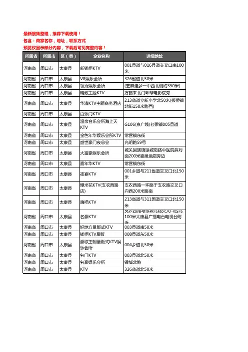 新版河南省周口市太康县KTV企业公司商家户名录单联系方式地址大全21家