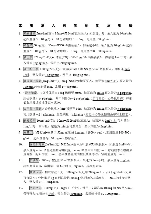 常见泵入药物配制