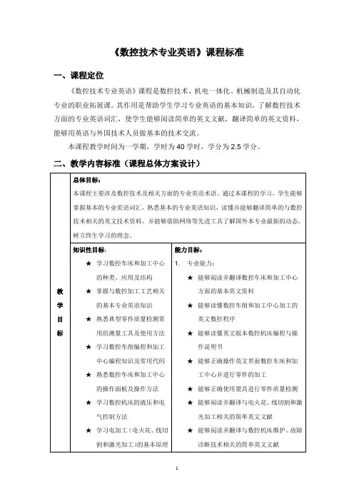 数控技术应用专业英语课程标准