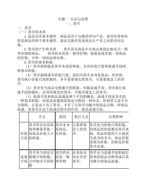 高一政治《经济生活》考点解读
