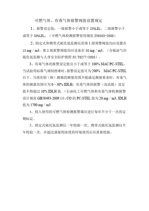可燃气体、有毒气体检测仪报警阀值设置标准
