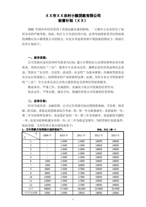 小额贷款公司经营计划