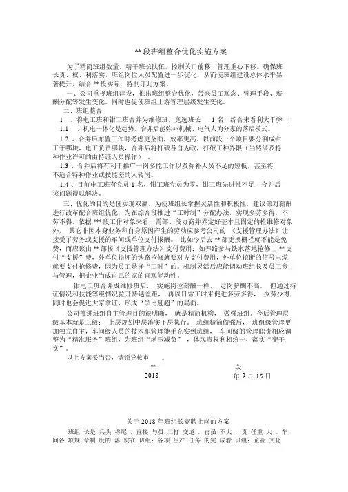 班组优化实施方案-